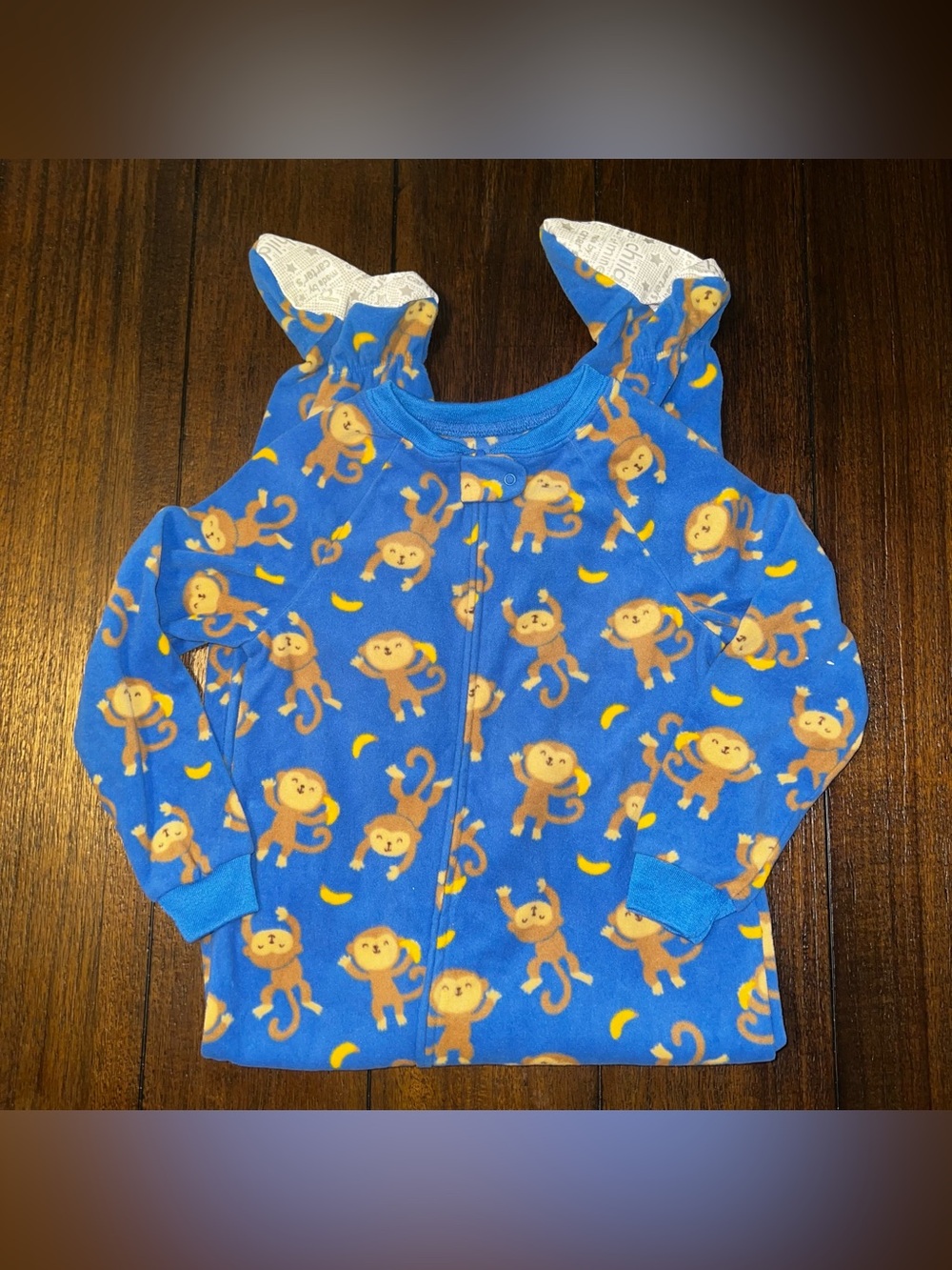 Blue Monkey Print Kids One-Piece Footie Sleeper